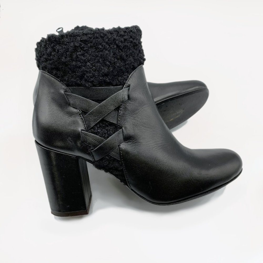Shearling Cuff Leather Bootie- Made in Italy - Picture 3 of 6